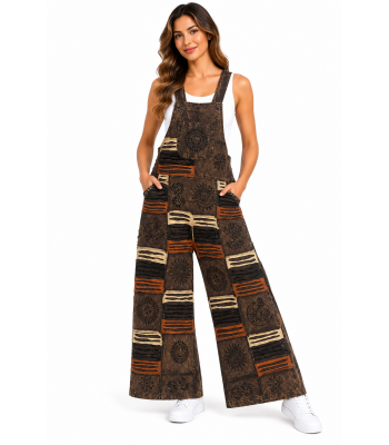 Cotton Brown Multi Razor Patchwork Block Print Festival Overall  D1483