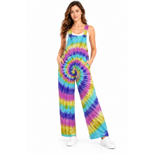 Cotton Swirl Tie Dye Festival Jumpsuit Overall D1488