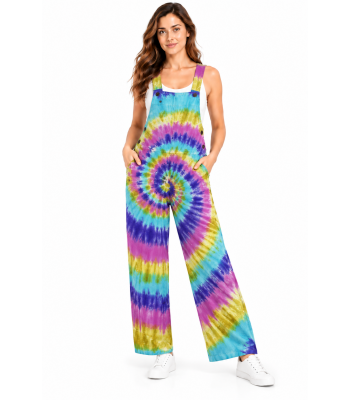 Cotton Swirl Tie Dye Festival Jumpsuit Overall D1488