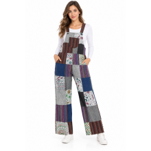 Cotton Patchwork  Block Print  Jumpsuit Overall D1507