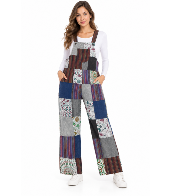Cotton Patchwork  Block Print  Jumpsuit Overall D1507