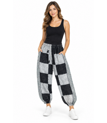 Cotton Black & White Patchwork Jogger Pant D1520