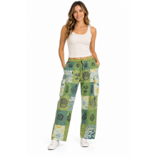 Cotton Multi Green Patchwork Block Print Arizona Pants  D1553