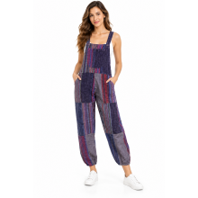 Cotton Patchwork Purple Bohemian  Overalls Jumpsuit D332