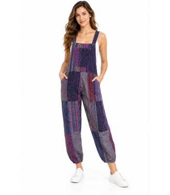 Cotton Patchwork Purple Bohemian  Overalls Jumpsuit D332
