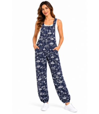 Cotton Denim Blue Butterfly Mushroom Overall Jumpsuit (D360)