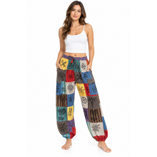 Cotton Multi Patch Block Print Cargo box pocket Drawstring Bottom Closer Yoga Pant (D407)