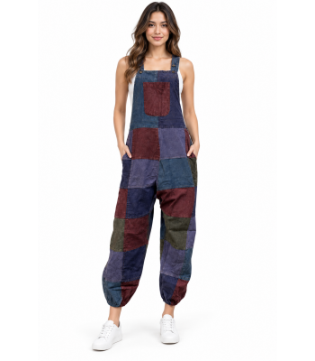 Cotton Multi Patch Stonewashed Overall Jumpsuit (D464)