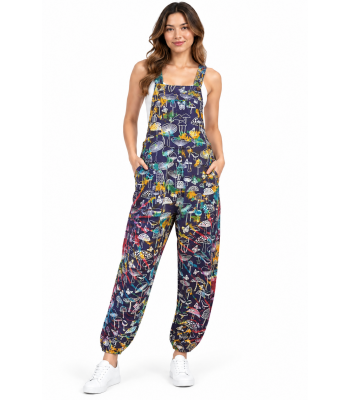 Cotton Multi Tie Dye Butterfly Mushroom Overall Jumpsuit (D522)