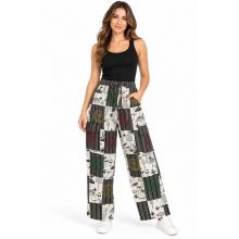 Cotton BW Mushroom Sun Moon Patchwork Pants D575