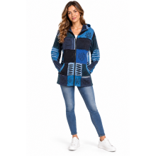 Cotton Razor Cut Block Print Denim Blue Jacket D696