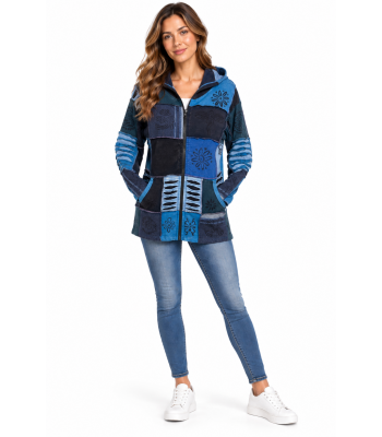 Cotton Razor Cut Block Print Denim Blue Jacket D696 