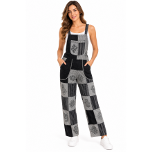 Cotton Black & Grey Block Print Patchwork Overall D702