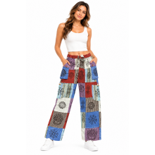 Cotton Multi Patchwork Block Print Sky Pant D715