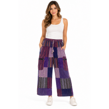 Cotton Ghery Patchwork Stripe  Zip Pocket Pant D768