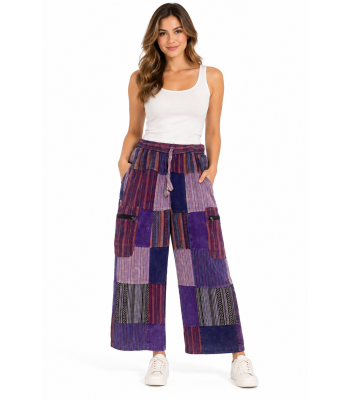 Cotton Ghery Patchwork Stripe  Zip Pocket Pant D768