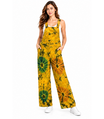 Cotton Tie Dye Mustard Multi Swirl Overall D823
