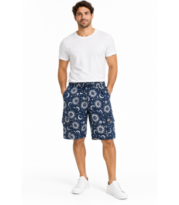 Cotton Block Print Sun moon Blue Galaxy Short D854