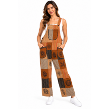 Cotton Brown Multi Block Print  Overall Jumpsuit D871