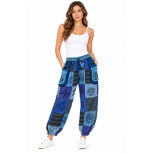 Cotton Multi Patch Zip Pocket Blue Sky Yoga  Pant D892