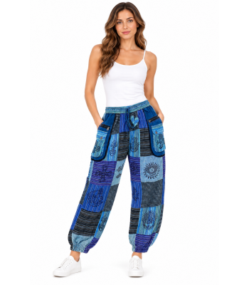 Cotton Multi Patch Zip Pocket Blue Sky Yoga  Pant D892 