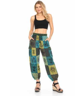 Cotton Multi Patch Box Pocket Block Print Yoga Pant D897 