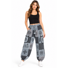 Cotton Multi Patch Zip Pocket Block Print Earth Tone Yoga Pant D898