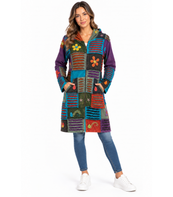 Cotton Patchwork Razor Cut Long Jacket DI77