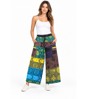 Cotton Multi Color Patchwork Wide Leg Galaxy Yoga Pant DT104