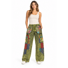 Cotton Multi Color Patchwork Zip and Box Pocket Jungle Mushroom Pant DT126