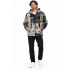 Cotton Black and White Razor Cut Patchwork Sun moon Zip Hooded Jacket DT161