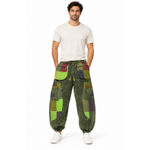 Cotton Multi Green Patchwork Box Pocket Pant DT25800