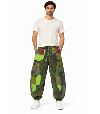 Cotton Multi Green Patchwork Box Pocket Pant DT25800