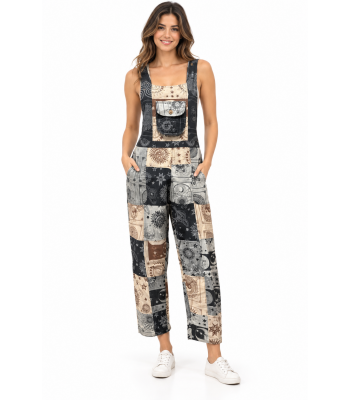 Cotton Multi Color Patchwork Tie Dye Jumpsuit Overall DT25808	