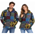 Cotton Multi Print Patchwork Drawstring  Mushroom Hooded Pullover (DT49)