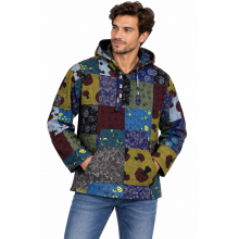 Cotton Multi Print Patchwork Drawstring  Mushroom Hooded Pullover (DT49)