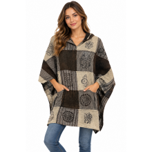 Cotton Block Print Black White Hood O/S Pullover Jacket DT86
