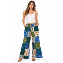 Cotton Green Block Print Patchwork Flower Pant DT99