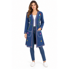 Women  Flower Emb  Two pocket open Front  Long Cardigan Jacket FC37