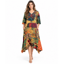 Cotton Multi Print Himalayan Floral V neck Dress HF06