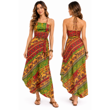 Cotton Stonewash Floral Top Halter Dress HF21