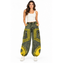 Cotton Multi Green Patch Square Cargo Trisula Pant HF26