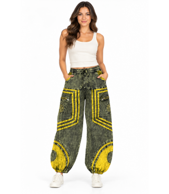 Cotton Multi Green Patch Square Cargo Trisula Pant HF26