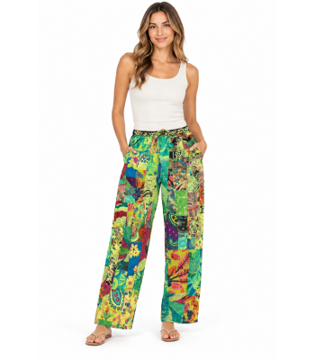 Cotton Green Multi  Floral Floral Yoga Pants HF50