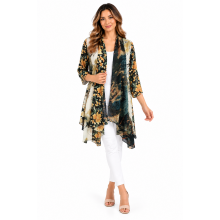 Women's 3/4 SLV Golden Floral  High Low Open Front Cardigan KBS10