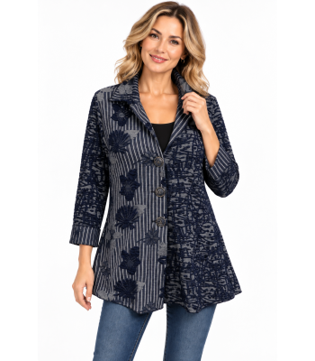 Women's Blue Multi Button Jacket (KE1260)