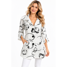 Women's B/W White 3/4 SLV slit 3 Button Jacket (KE50)