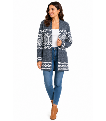 Women's Knit atzec   teal blue open front sweater cardigan KF24938