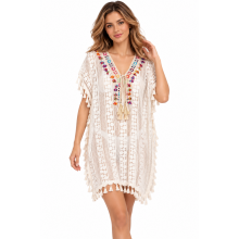 Lace Decorated Multi color V Neck Fringe Beach Cover Up KG53
