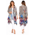 Women's 3/4 SLV Multi Floral  High Low Open Front  Long Cardigan KS2375